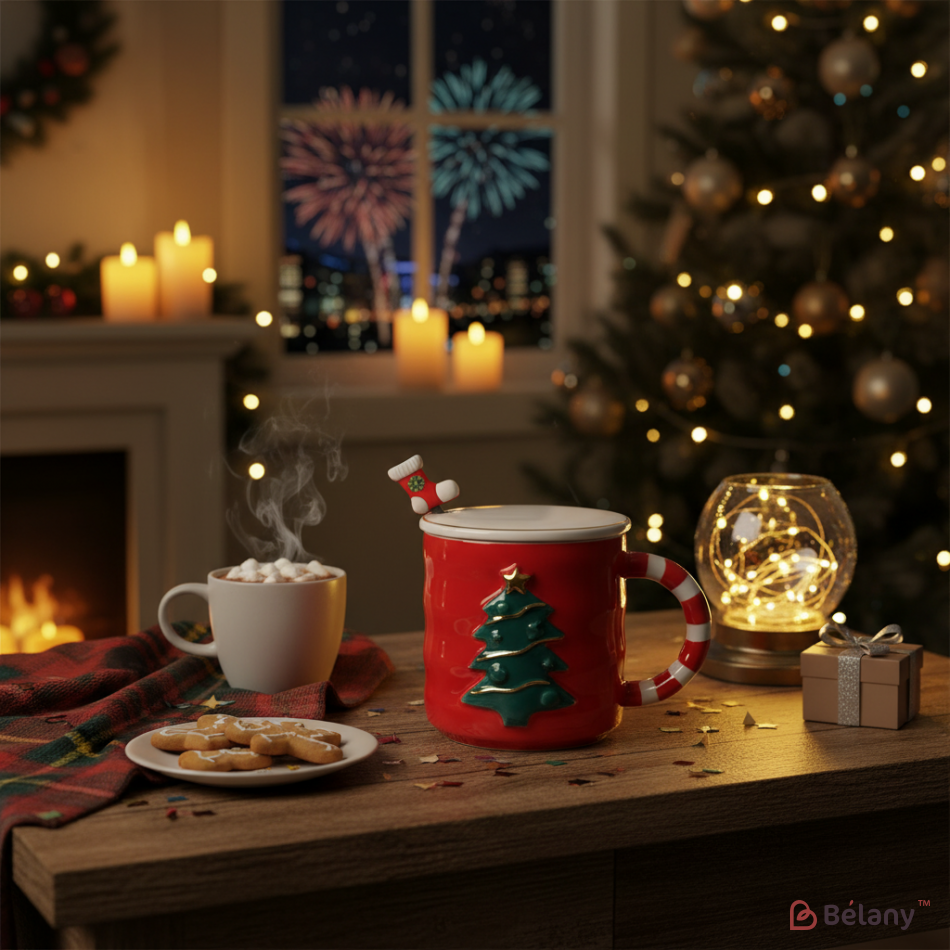 Новорічна чашка в подарунковій упаковці, 420мл, червона | 2