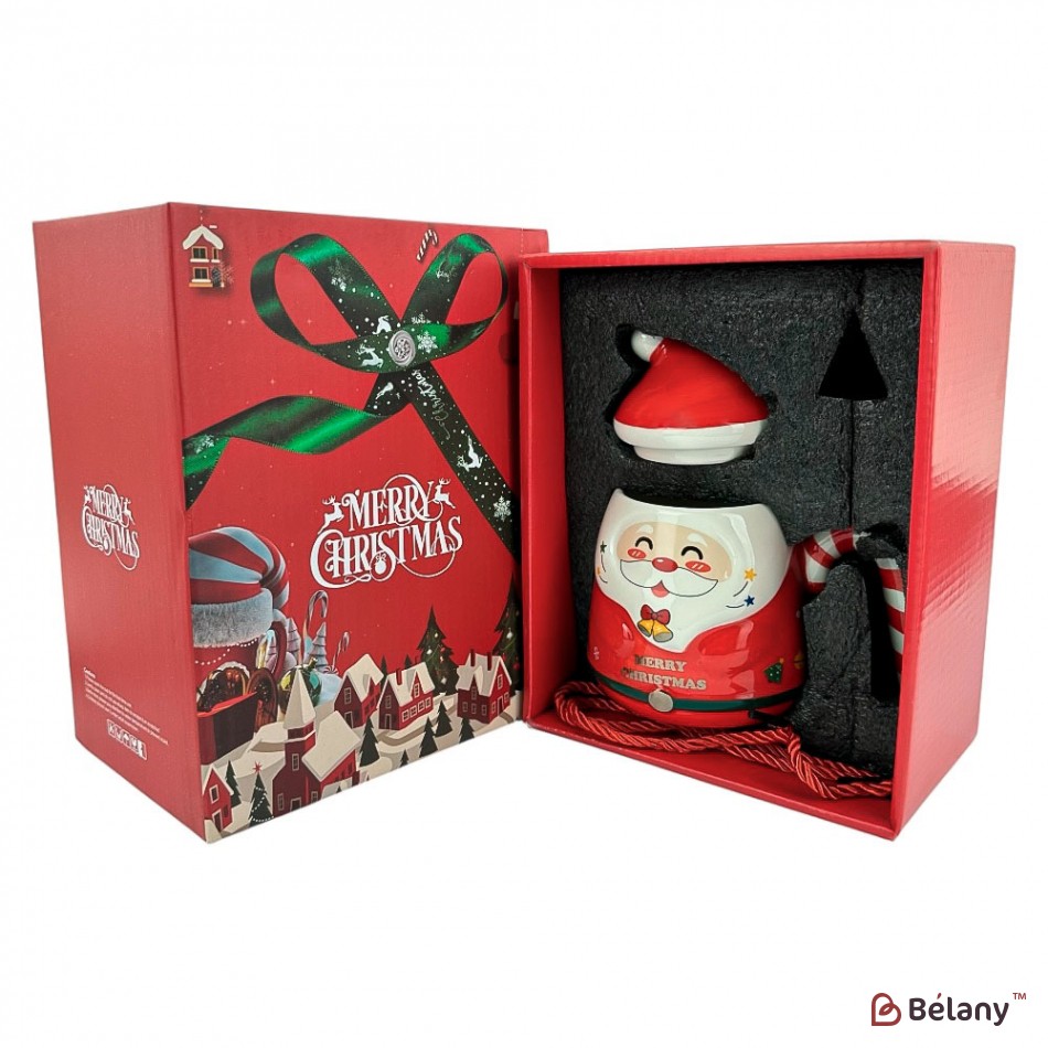 Новорічна чашка в подарунковій упаковці, 400мл, червона