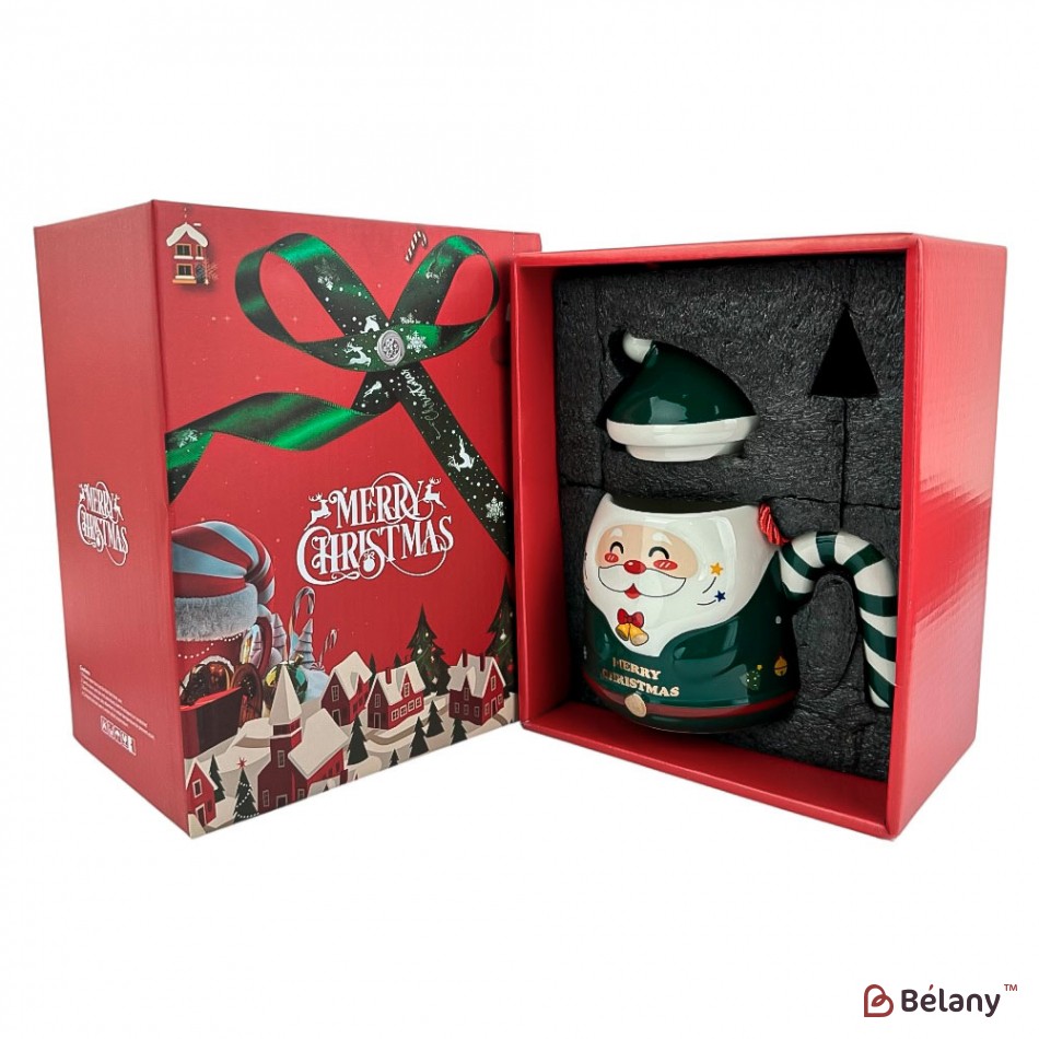 Новорічна чашка у подарунковій упаковці, 400мл, зелена