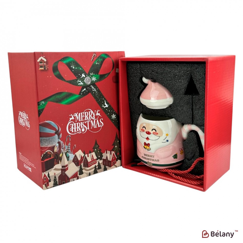 Новорічна чашка у подарунковій упаковці, 400мл, рожева