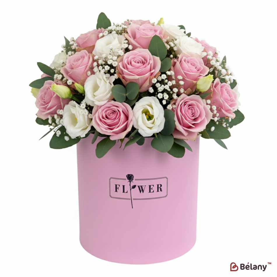 Круглая коробка "Love flower" розовая