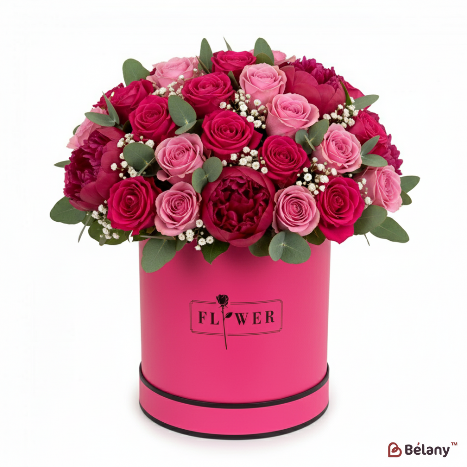 Круглая коробка "Love flower" малиновая