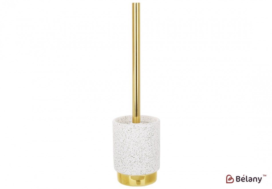 Ершик для унитаза с подставкой, дизайн – белый гранит с золотом.