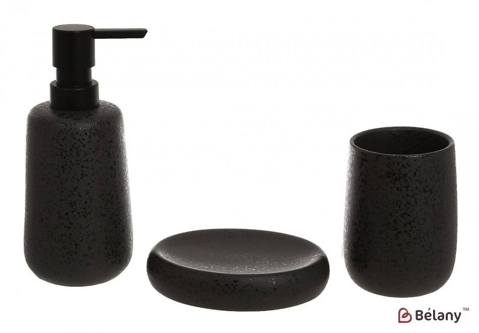 Набір для ванної (3 предмети): дозатор, склянка, мильниця, дизайн - чорний матовий із глянцевим крапленням