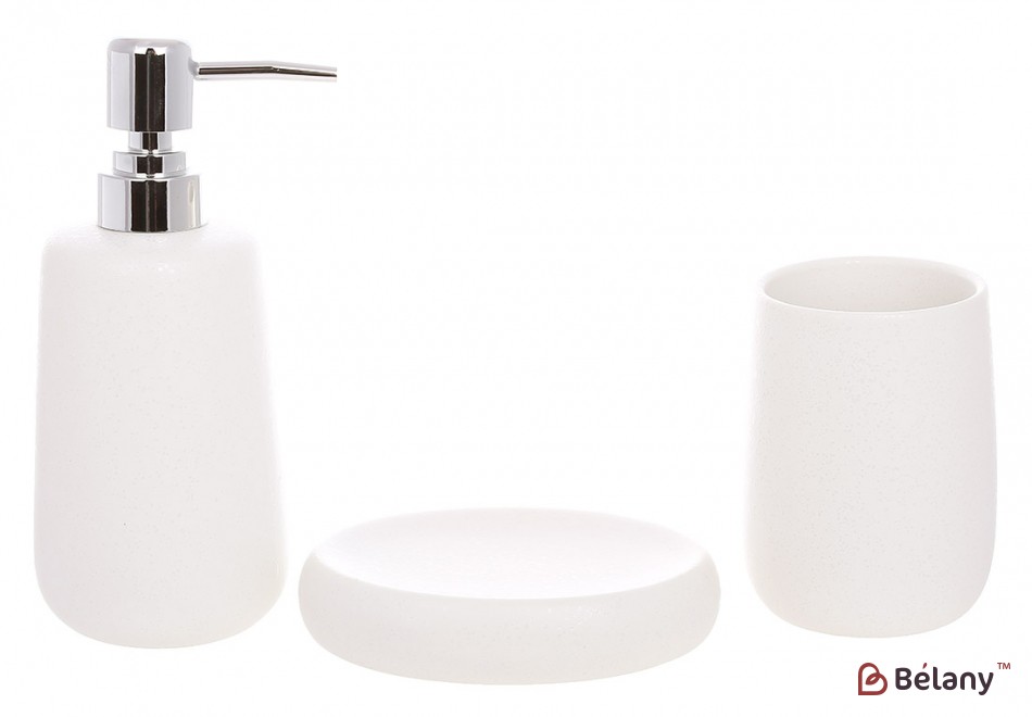 Набор для ванной (3 предмета): дозатор, стакан, мыльница, дизайн - матовый белый с глянцевым нанесением