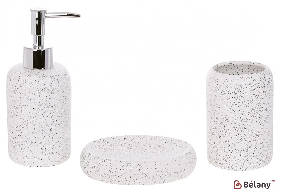 Набор для ванной (3 предмета): дозатор 350мл, стакан, мыльница, дизайн – белый гранит.