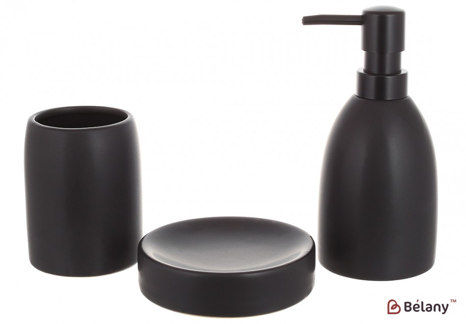Набор для ванной (3 предмета) дозатор для мыла, стакан для зубных щеток и мыльница, дизайн - черный