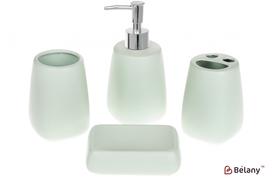 Набір для ванної Пастель (4 предмети): дозатор, підставка для зубних щіток, склянка, мильниця, колір - м'ятний