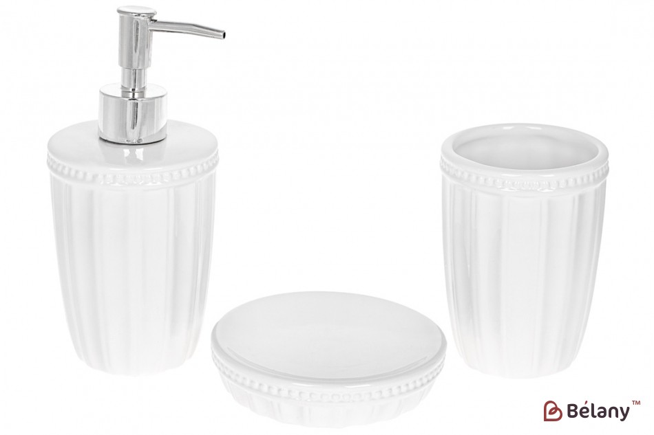 Набор для ванной (3 предмета): дозатор 390мл, стакан для зубных щеток 390мл, мыльница, цвет - белый