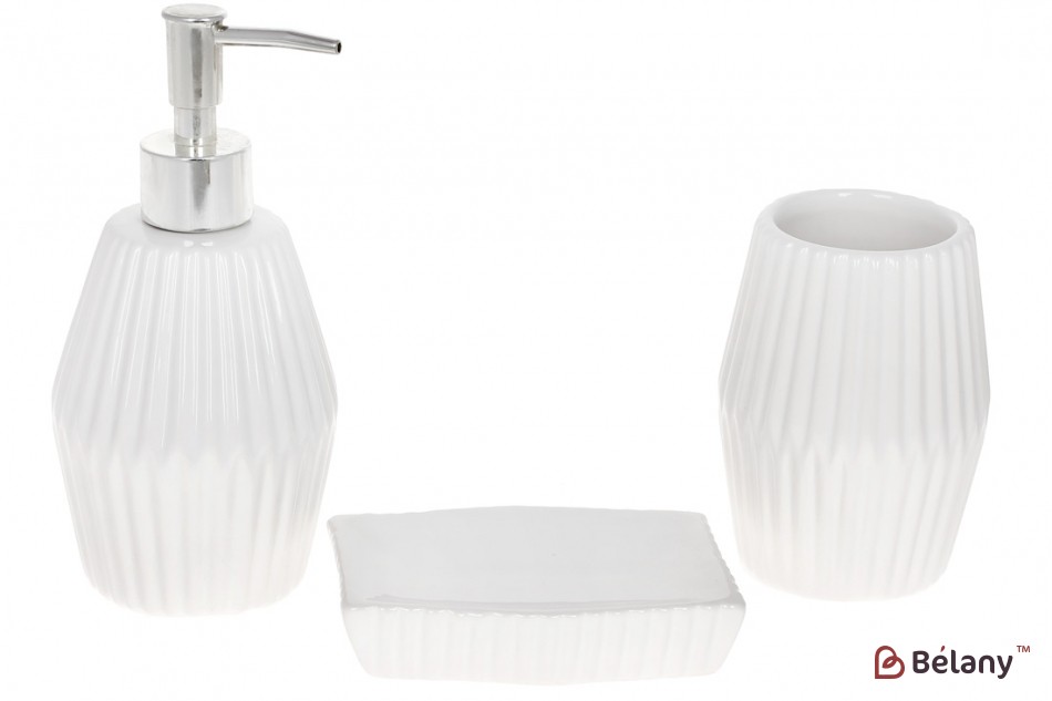 Набор для ванной (3 предмета): дозатор 350мл, стакан зубных щеток 350мл, мыльница, цвет - белый