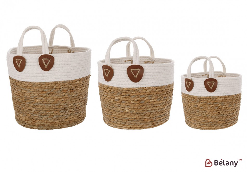 Набор плетеных корзин с ручками (3шт) для хранения, размер: 26*25*18см. 30*28*23см, 33*32*27см