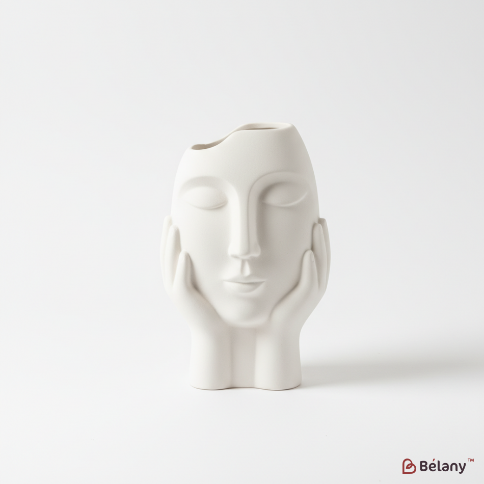 Керамическая ваза "Лицо с руками" белая S 42-44