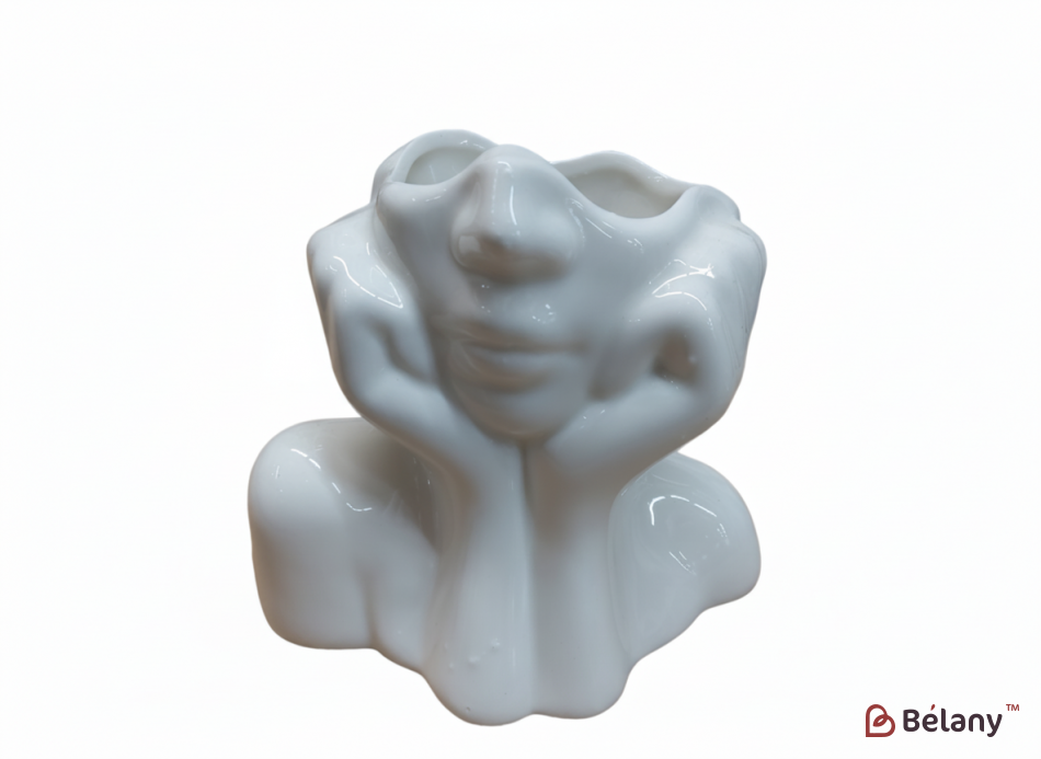 Керамическая ваза "Лицо с руками" белая L 42-45