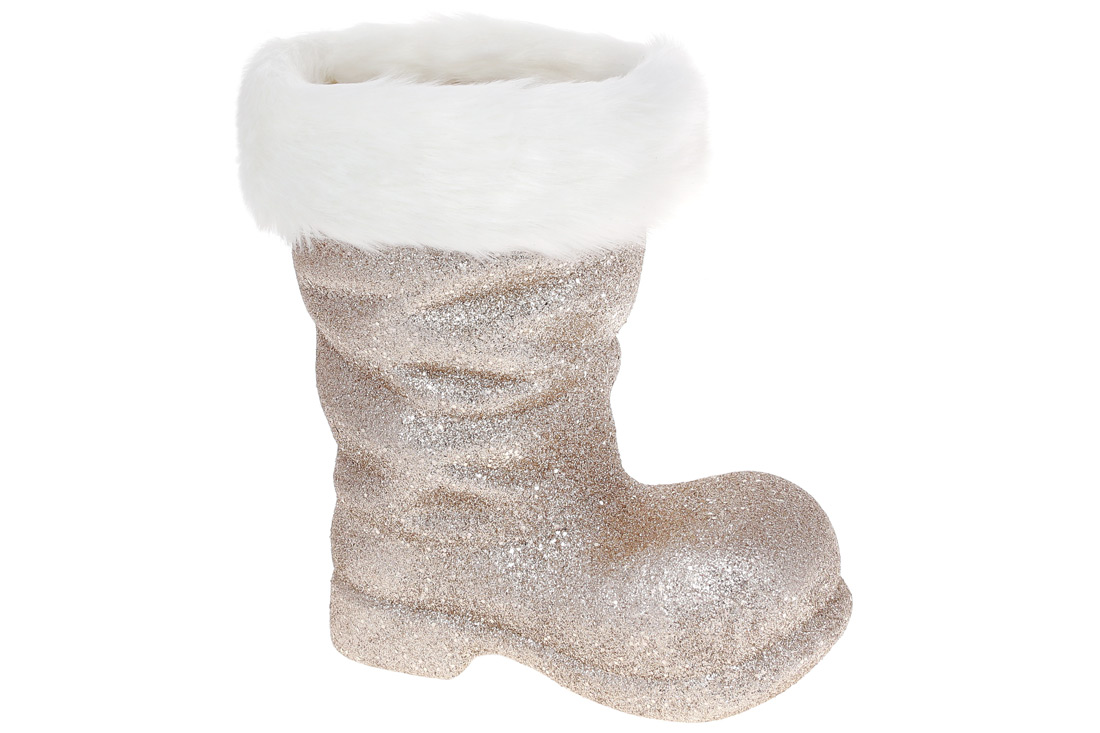 Декоративне кашпо Чобіт 25см, колір - шампань гліттер