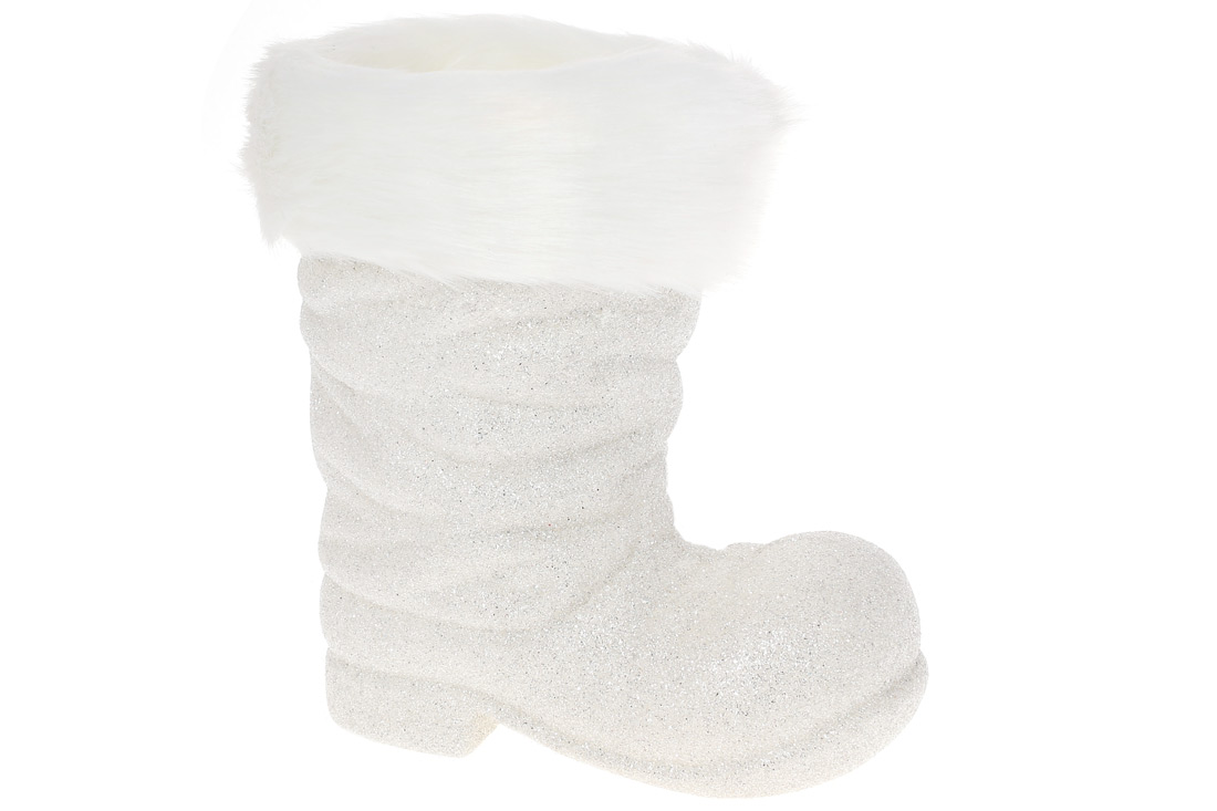 Декоративне кашпо Чобіток 17.5см, колір - білий гліттер