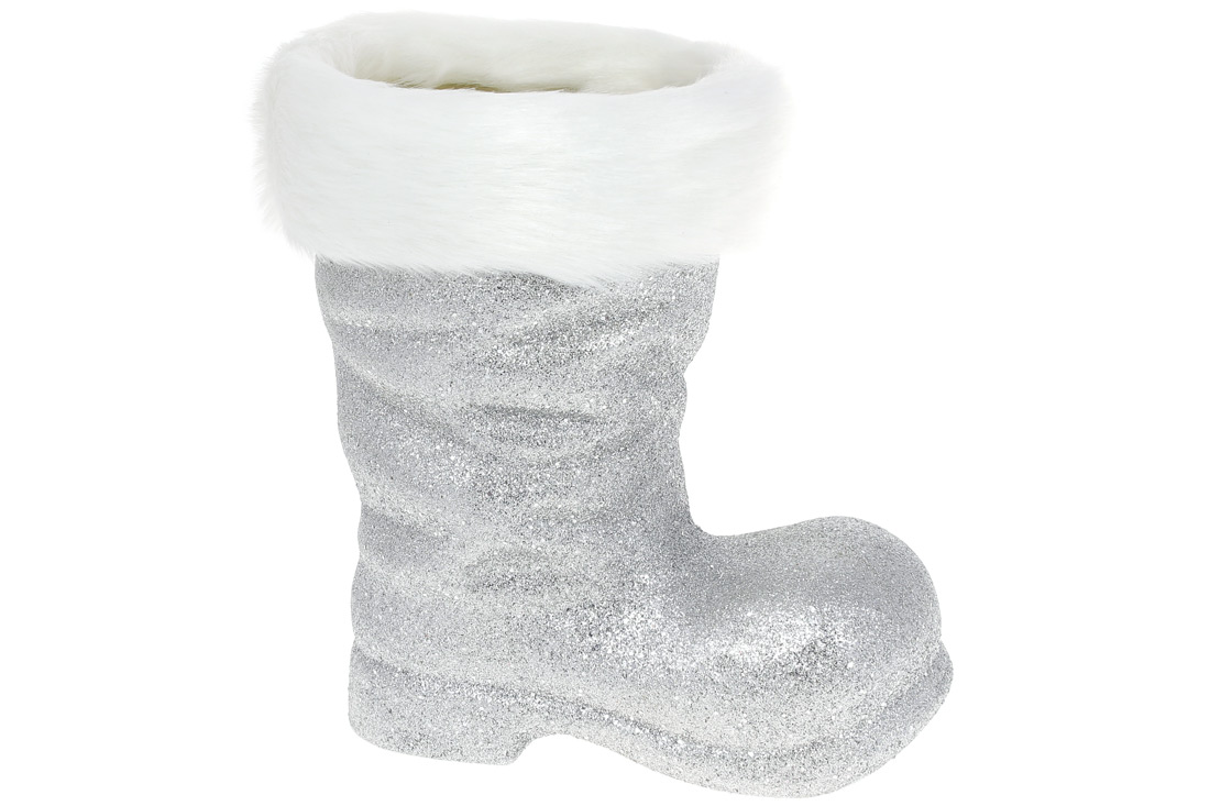 Декоративне кашпо Чобіток 25см, колір - срібний гліттер
