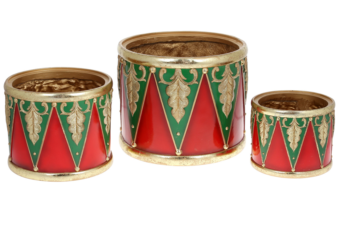 Набір (3 шт) декоративних кашпо Барабан лускунчика, 31см