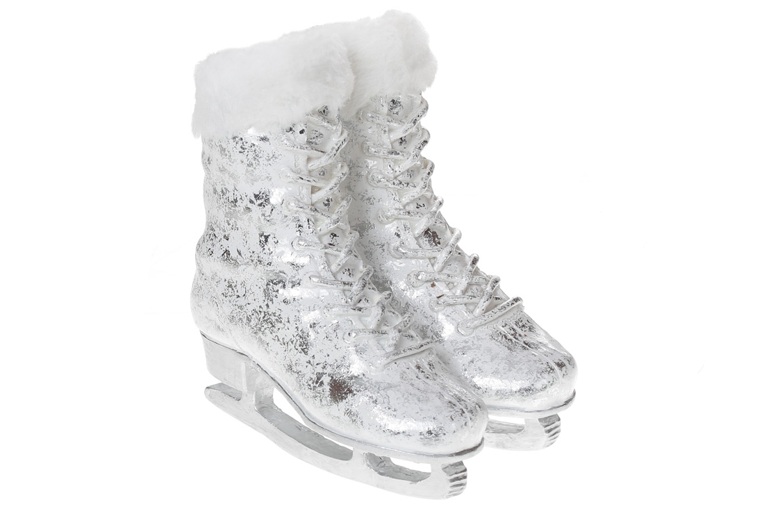 Декоративне кашпо Ковзани, 18см, колір - білий зі сріблом