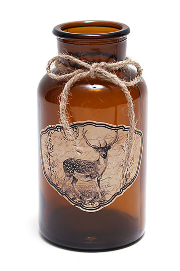 Декоративна пляшечка 15см з малюнком Олень та тасьмою