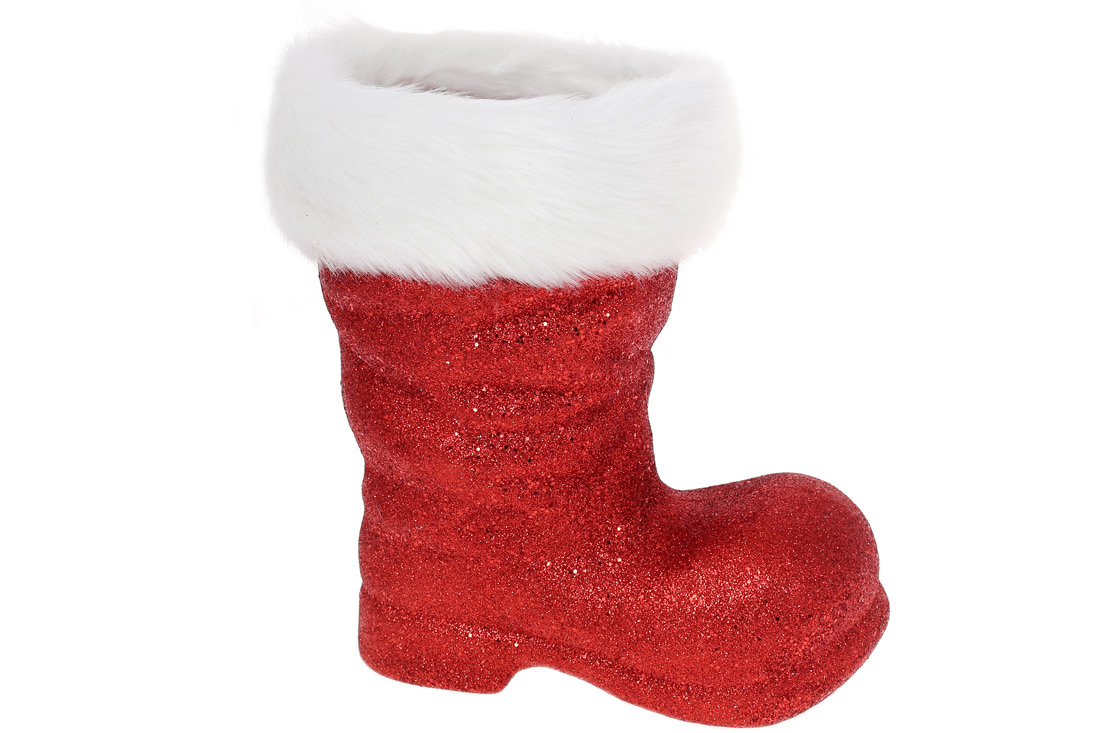 Декоративне кашпо Чобіток 25см, колір - червоний гліттер
