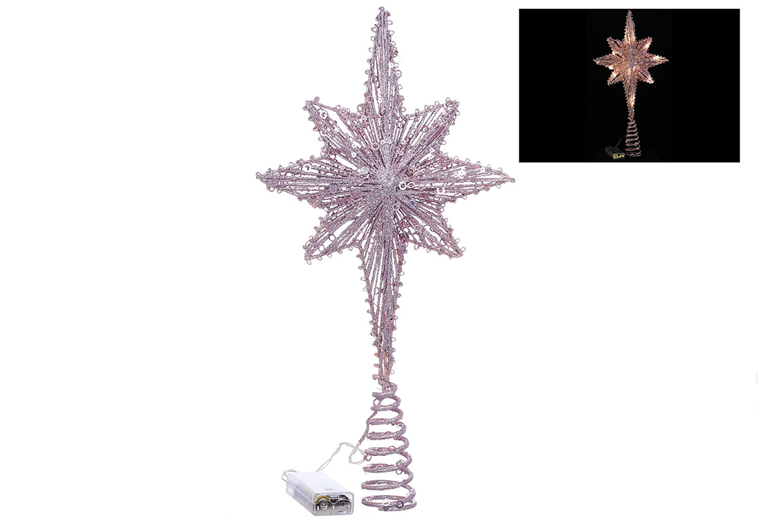 Верхівка на ялинку з підсвічуванням Зірка (10 LED лампочок від батарейок 2AA), 40см, колір - рожевий
