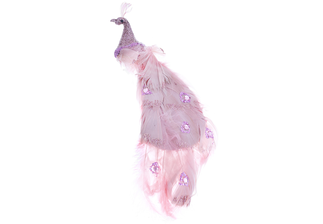 Декоративний Павич на кліпсі 31см, колір - рожевий