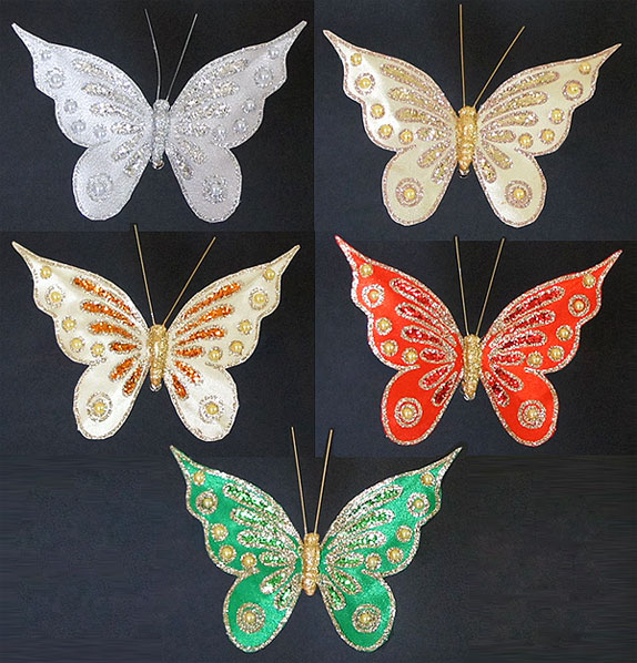 Набір (3шт) декоративних метеликів 14см з кліпсою, 5 дизайнів
