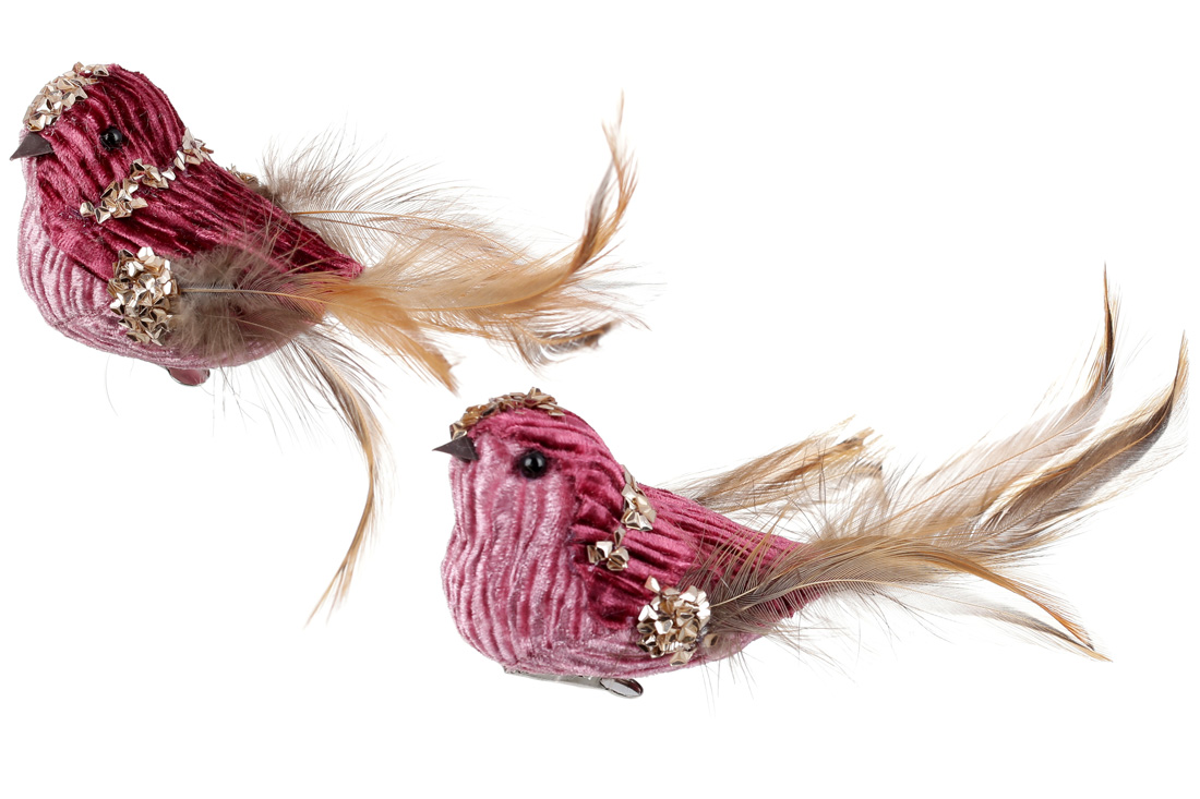 Птах на кліпсі, 13см, 2 дизайни, колір - пурпурний