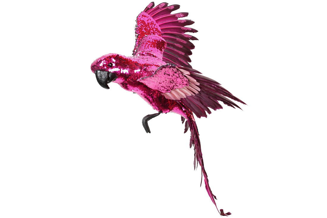 Декор Папуга з паєтками 70см, колір - малиновий