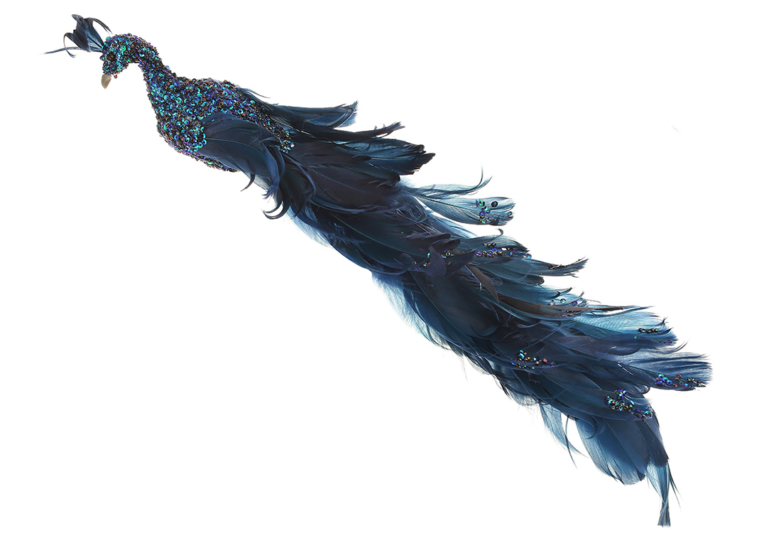 Декоративний птах з кліпсою Павич 40см, колір - синій