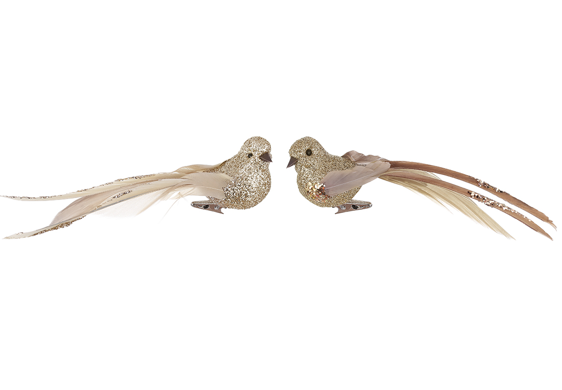 Декоративний птах на кліпсі 15см, 2 дизайни, колір - беж