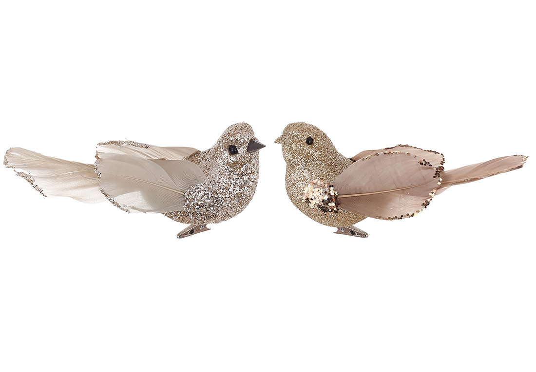 Декоративний птах на кліпсі 10см, 2 дизайни, колір - беж