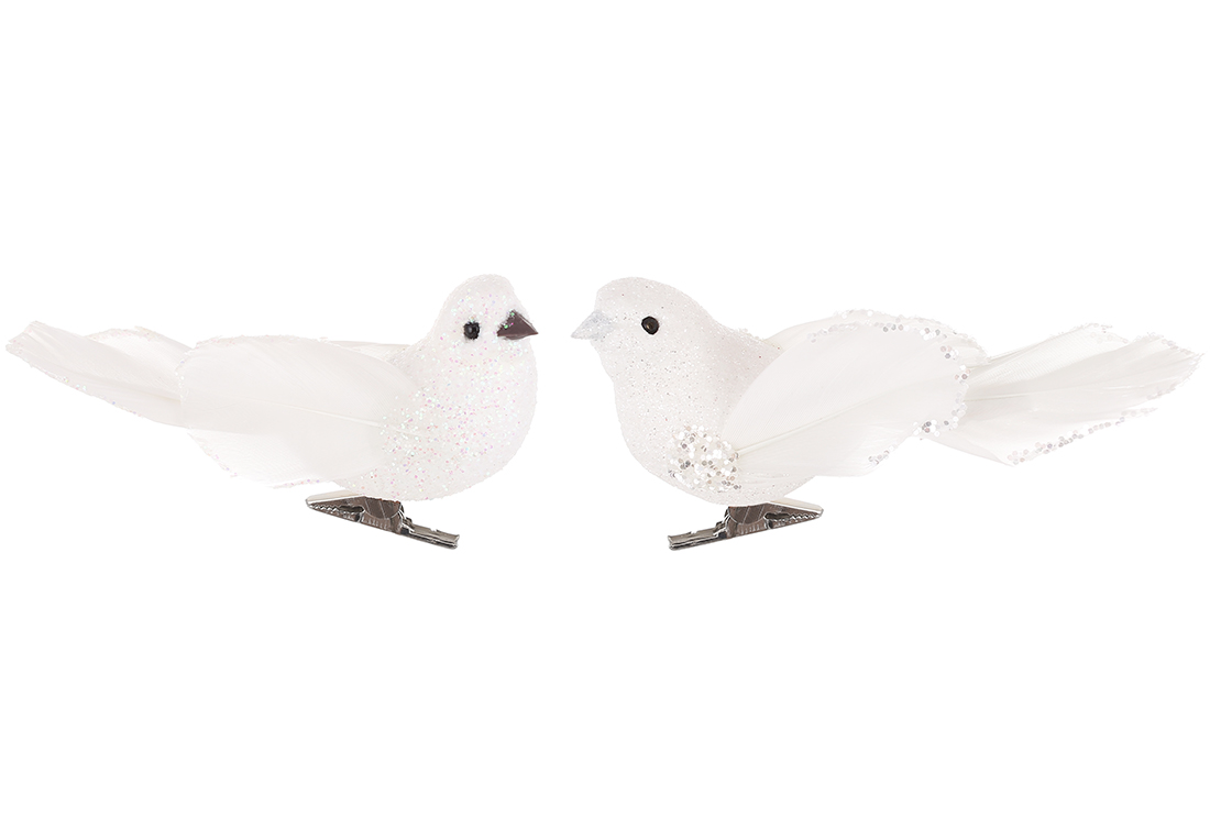 Декоративний птах на кліпсі 10см, 2 дизайни, колір - білий