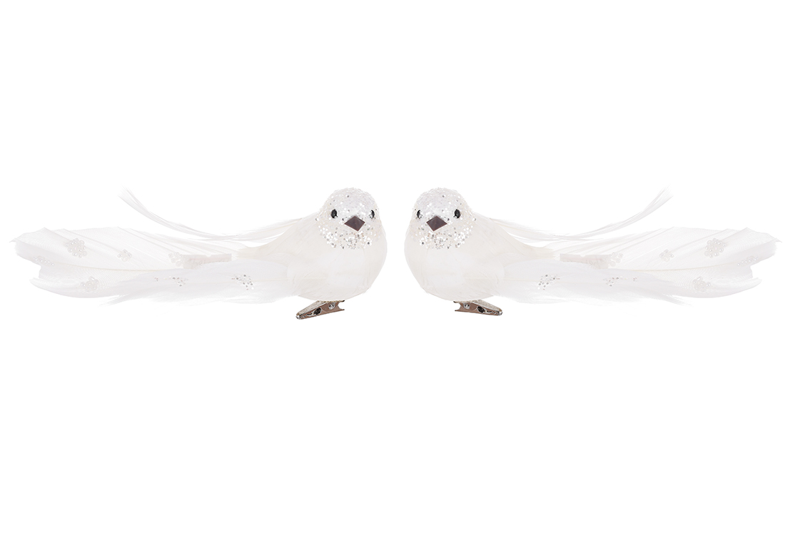 Декоративний птах на кліпсі 18см, 2 дизайни, колір - білий