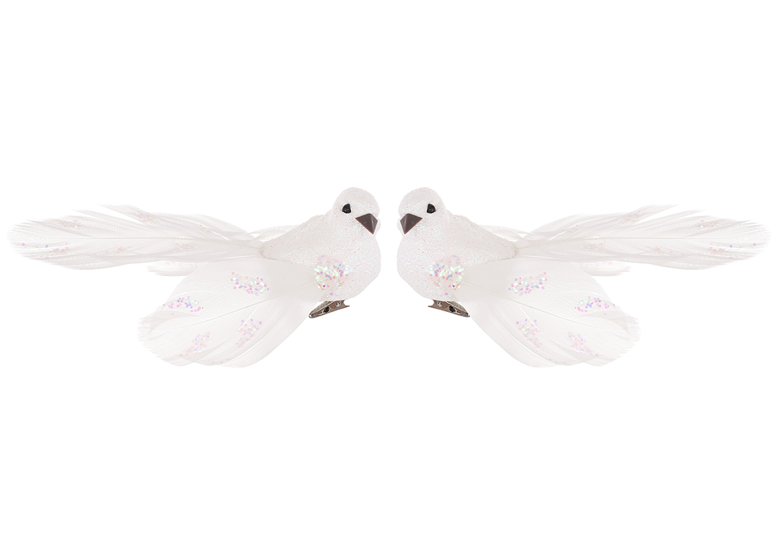 Декоративний птах на кліпсі 12см, 2 дизайни, колір - білий