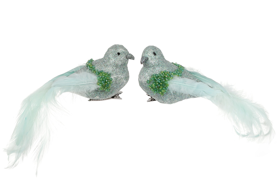 Декоративний птах на кліпсі 18см, 2 дизайни, колір - м'ятний