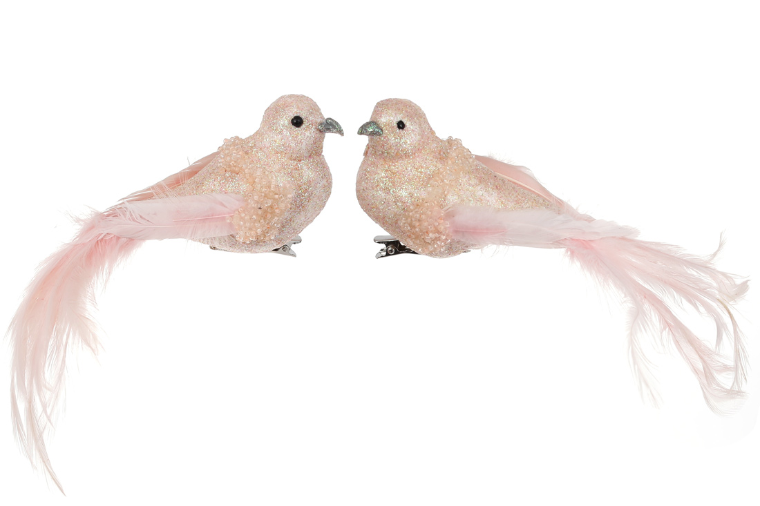 Декоративний птах на кліпсі 18см, 2 дизайни, колір - персиковий