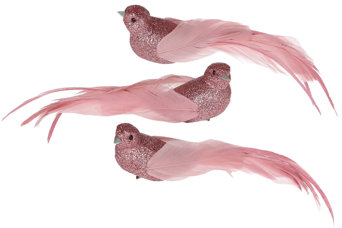 Декоративний птах на кліпсі 22см, 3 дизайни, колір - темно-рожевий