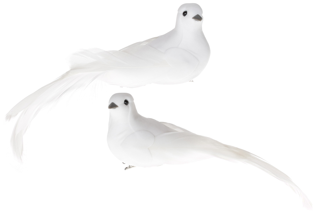 Декоративний птах на кліпсі 18см, 2 дизайни, колір - білий