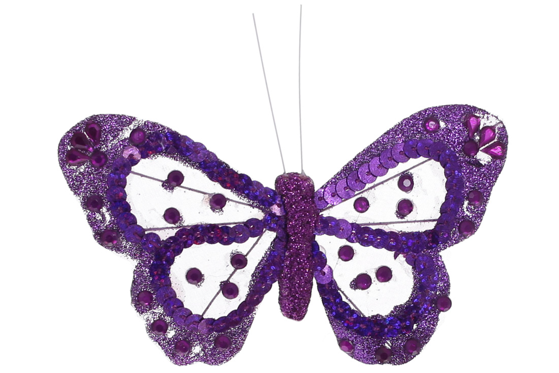 Декоративний метелик на кліпсі 15см, колір - фіолетовий
