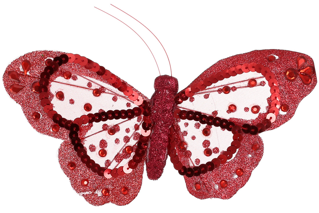 Декоративний метелик на кліпсі 19см, колір - червоний