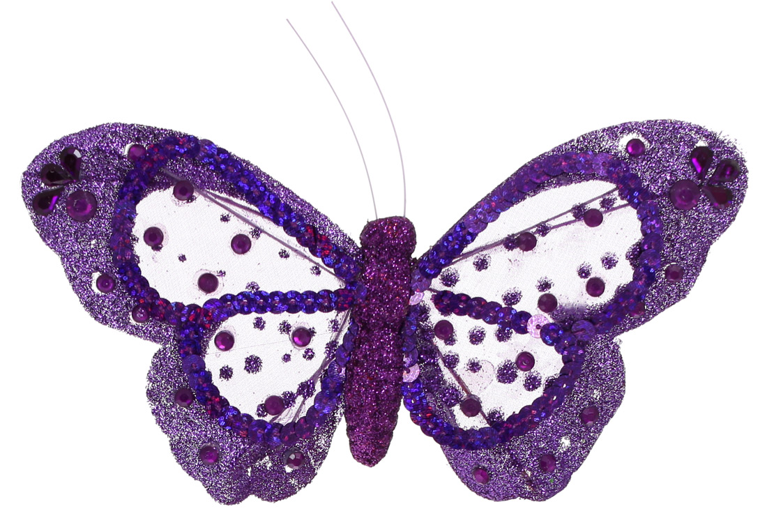 Декоративний метелик на кліпсі 19см, колір - фіолетовий