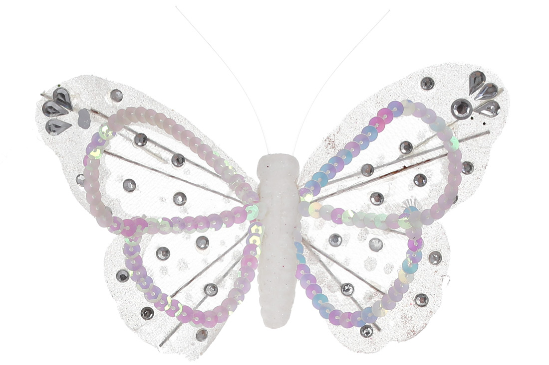 Декоративний метелик на кліпсі 19см, колір - білий