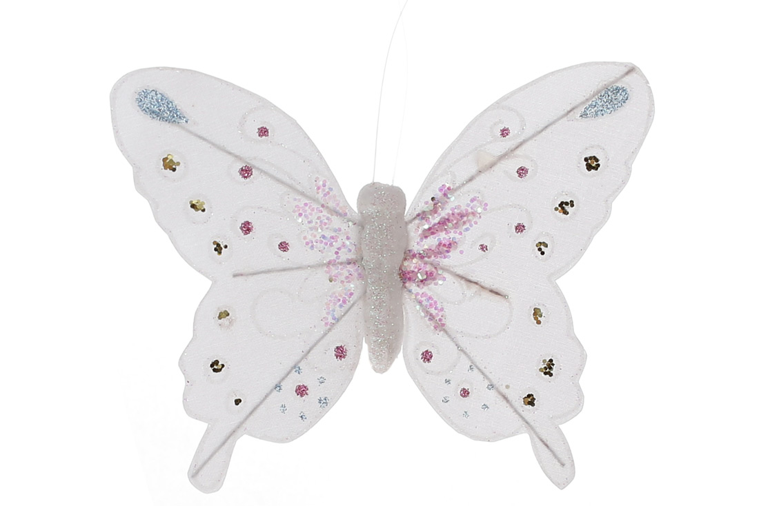 Декоративний метелик на кліпсі 14см, колір - білий