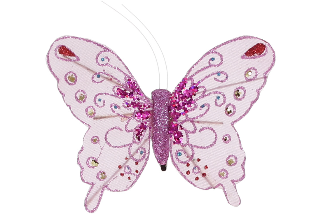 Декоративний метелик на кліпсі 12см, колір - рожевий