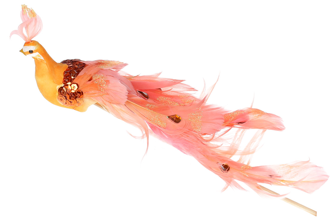 Декоративний птах Павич 22см, колір - помаранчевий