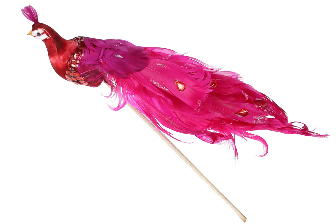 Декоративний птах Павич 22см, колір - червоний