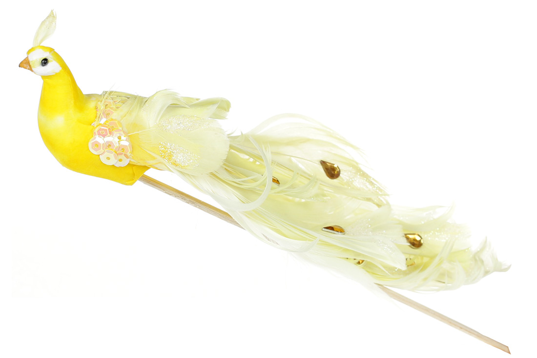 Декоративний птах Павич 22см, колір - жовтий