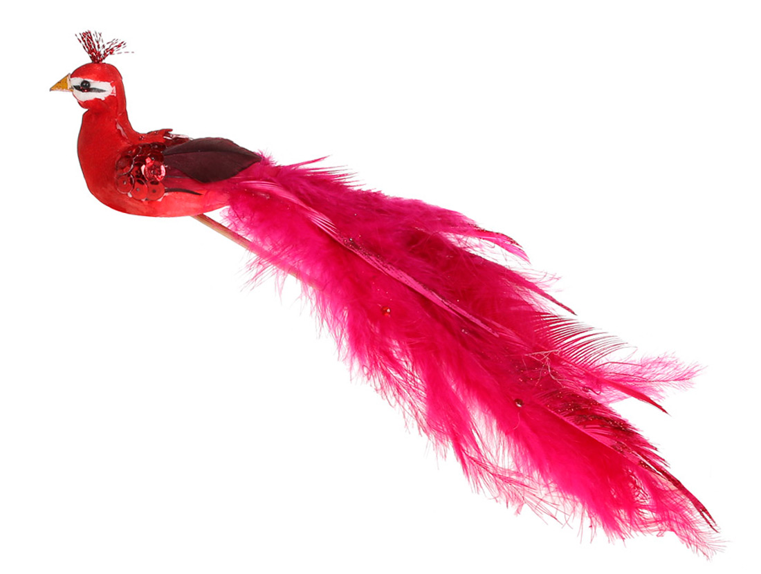 Декоративний птах 24см, колір - червоний