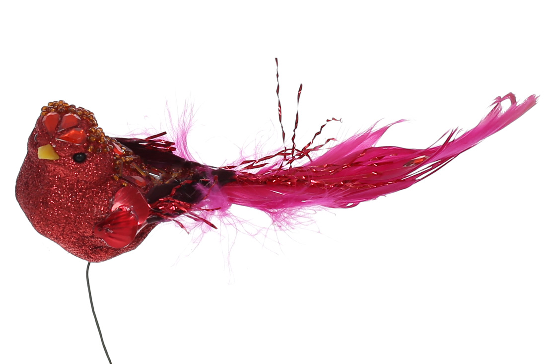 Декоративний птах 18см, колір - червоний